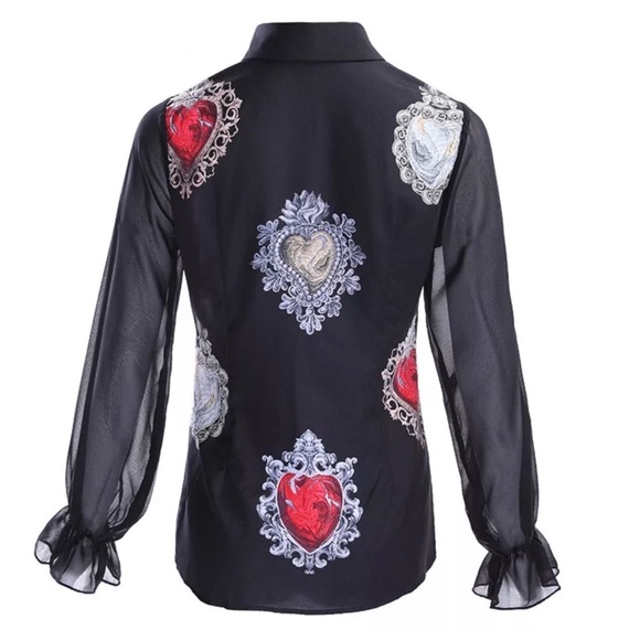Sheer Sleeve Heart Top The Edalyn - Picture 4 of 7